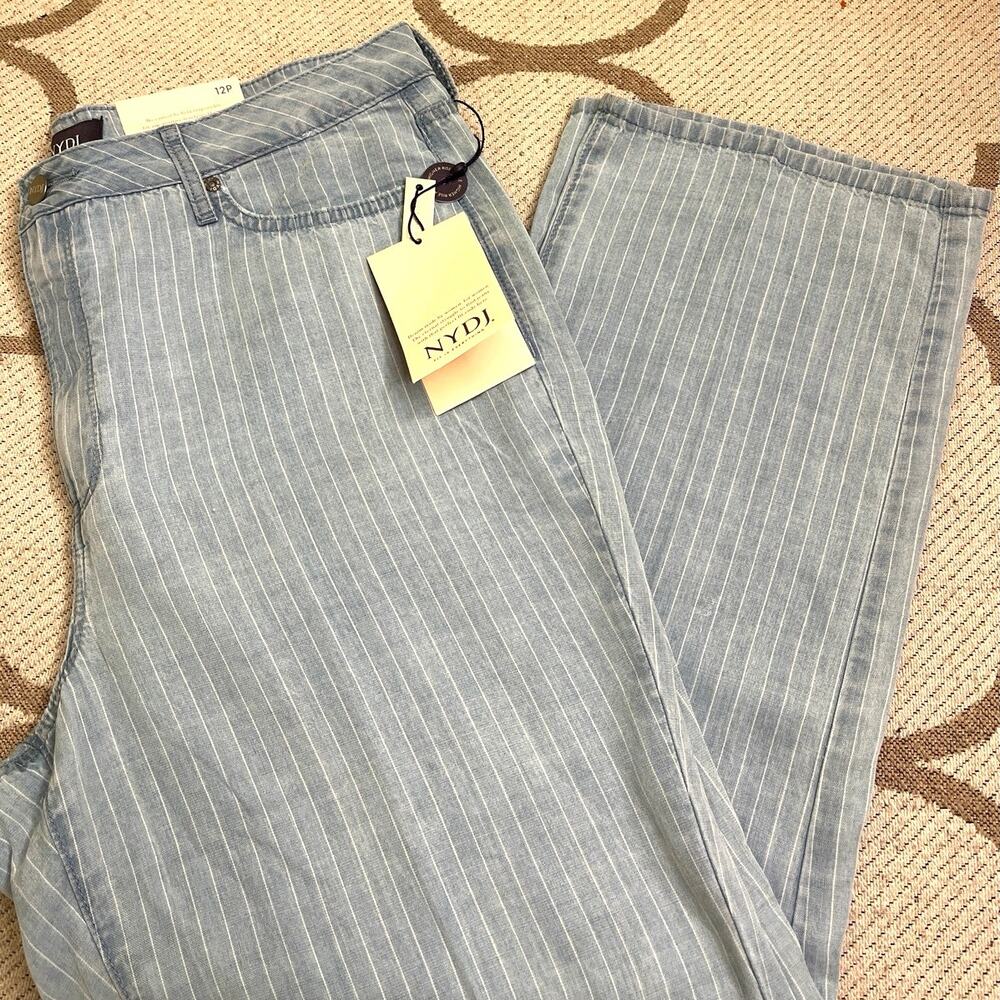 NYDJ Relaxed Straight Ankle Jeans Summerville Stripes Petite 12P NWT MSRP $109